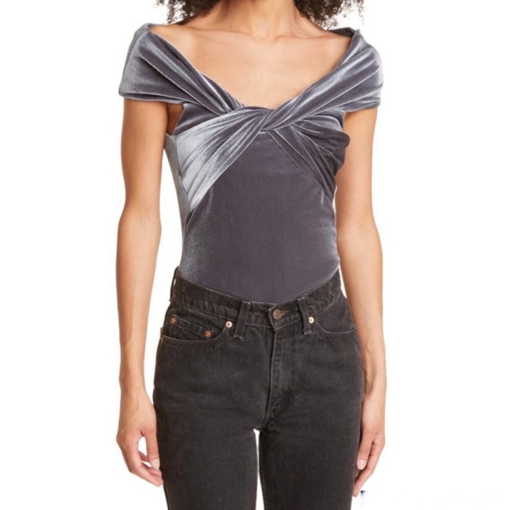 ALIX NYC Velour Grove Twisted Velvet Bodysuit - Pewter Grey